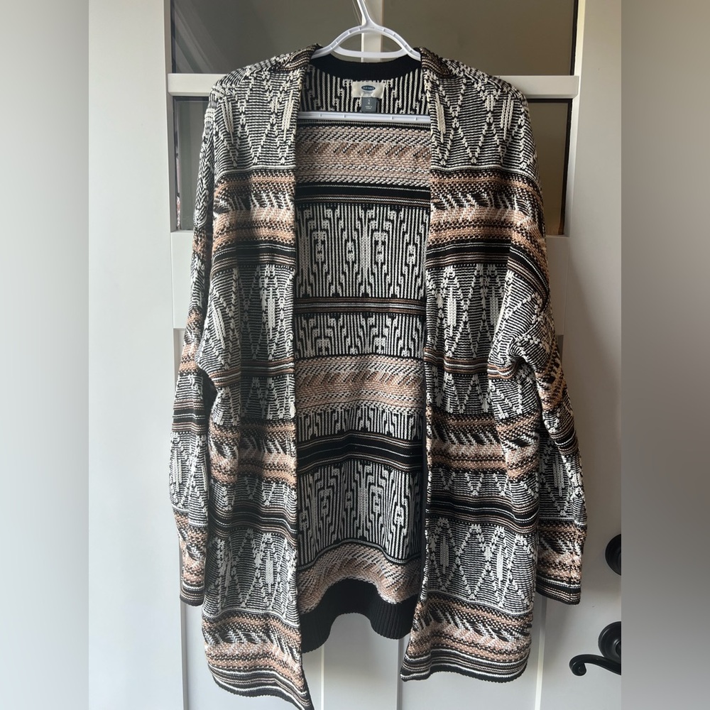 Old Navy Black and Tan Patterned Women's Cardigan